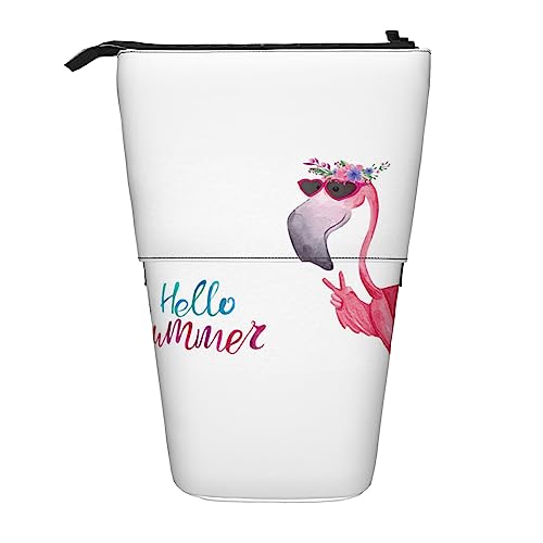 OHWODA Kaninchen in verschiedenen Posen Springen Laufen Bedruckte einziehbare Bleistifttasche, Vertikales Federmäppchen, Tragbare Schreibwarentasche, Schreibtisch-Organizer, Flamingo, Einheitsgröße, von OHWODA