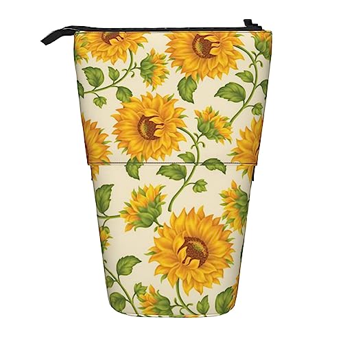 OHWODA Magisches Design nordische Runen Kompass gedruckt einziehbare Bleistifttasche, vertikales Federmäppchen, tragbare Schreibwarentasche, Schreibtisch-Organizer, Schöne gelbe Sonnenblume., von OHWODA