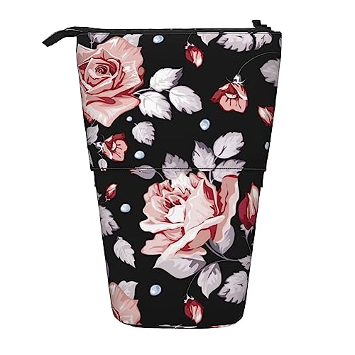 OHWODA Magisches Design nordische Runen Kompass gedruckt einziehbare Bleistifttasche, vertikales Federmäppchen, tragbare Schreibwarentasche, Schreibtisch-Organizer, rosa blume, Einheitsgröße, von OHWODA