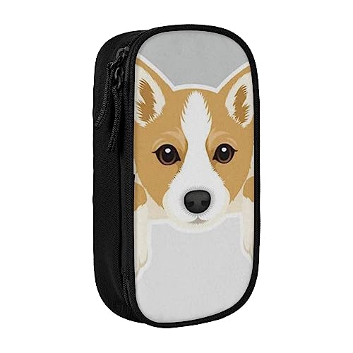 OHWODA Niedlicher Cartoon-Welsh Corgi Hund gedruckt Große Kapazität Federmäppchen, langlebige Bleistifttasche, tragbare Schreibwarentasche, Schreibtisch-Organizer von OHWODA