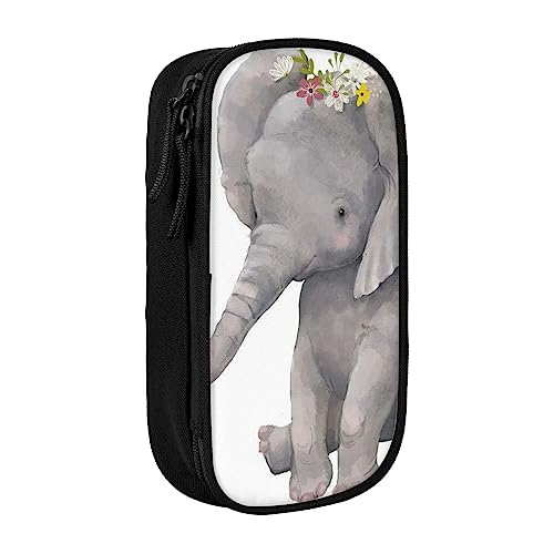 OHWODA Niedlicher Elefant mit Kranz und kleiner Ente bedruckt, großes Fassungsvermögen, langlebiges Federmäppchen, tragbare Schreibwarentasche, Schreibtisch-Organizer von OHWODA