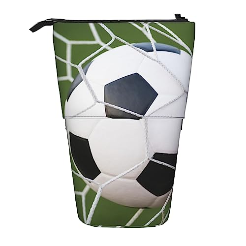 OHWODA Niedlicher Mops-bedruckter einziehbarer Bleistifttasche, vertikales Federmäppchen, tragbare Schreibwaren-Tasche, Schreibtisch-Organizer, Fußballball, Einheitsgröße, Münzbeutel von OHWODA