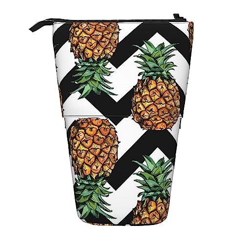 OHWODA Niedlicher Mops-bedruckter einziehbarer Bleistifttasche, vertikales Federmäppchen, tragbare Schreibwaren-Tasche, Schreibtisch-Organizer, Sommer Ananas, Einheitsgröße, Münzbeutel von OHWODA