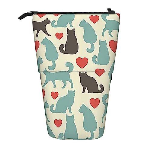 OHWODA Niedliches Haustier-Mops gedruckt einziehbare Bleistifttasche, vertikale Federmäppchen, tragbare Schreibwaren-Tasche, Schreibtisch-Organizer, Happy Walking Kitty, Einheitsgröße, Münzbeutel von OHWODA