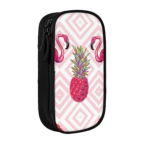 OHWODA Pink Flamingo Ananas gedruckt Große Kapazität Bleistift Fall langlebig Bleistift Tasche,tragbare Schreibwarentasche,Schreibtisch Organizer von OHWODA