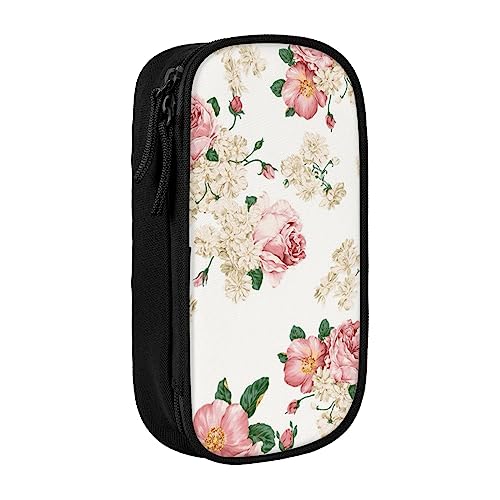 OHWODA Pink Rose Flower with Leaves printed Large capacity pencil case, durable pencil bag,portable stationery bag,desk organizer von OHWODA