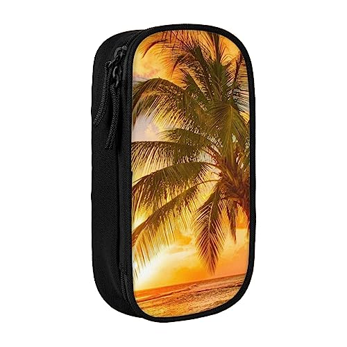 OHWODA Sunset Hawaiian Palm Tree Waves printed Large capacity pencil case, durable pencil bag,portable stationery bag,desk organizer von OHWODA