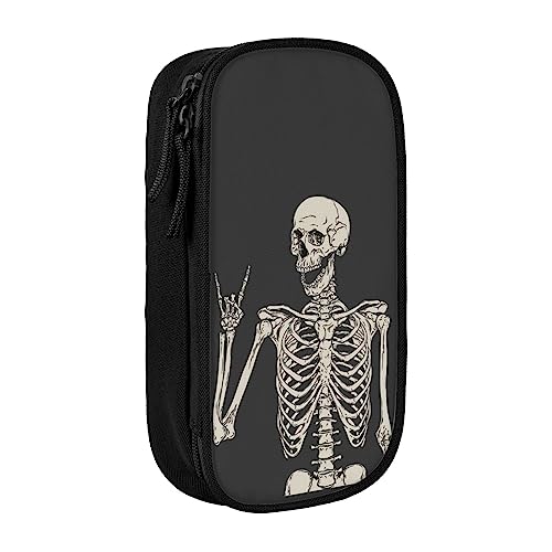 OHWODA Totenkopf Rock Roll Skelett Knochen gedruckt Große Kapazität Federmäppchen langlebig Bleistift Tasche tragbare Schreibwaren Tasche Schreibtisch Organizer von OHWODA