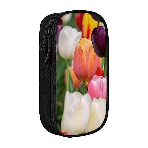 OHWODA Tulpen gedruckt Große Kapazität Federmäppchen, langlebige Bleistifttasche, tragbare Schreibwarentasche, Schreibtisch-Organizer von OHWODA