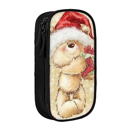 OHWODA Weihnachtsmannmützen-Geschenk und Merry Christmas bedrucktes Federmäppchen mit großem Fassungsvermögen, langlebiges Federmäppchen, tragbare Schreibwarentasche, Schreibtisch-Organizer von OHWODA