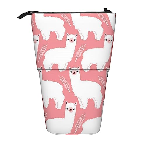 OHWODA Wild Animals Retro Farmhouse Printed Retractable Pencil Bag, Vertical Pencil Case, Portable Stationery Bag, Desk Organizer, Alpaka Llama, Einheitsgröße, Münzbeutel von OHWODA