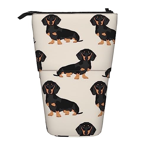 OHWODA Wild Animals Retro Farmhouse Printed Retractable Pencil Bag, Vertical Pencil Case, Portable Stationery Bag, Desk Organizer, Dackel Hund, Einheitsgröße, Münzbeutel von OHWODA