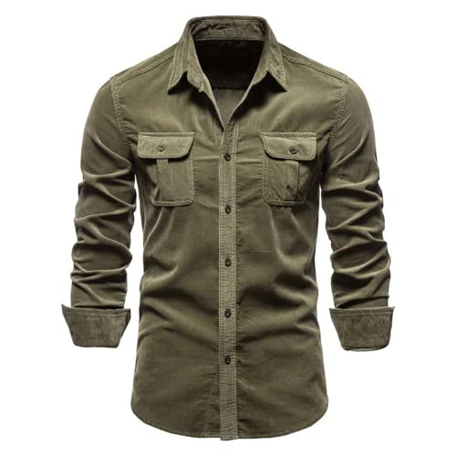 Cordhemd für Herren Langarm Baumwolle Winter Herbst Frühling einfarbig Hemdjacke Oberbekleidung Herren locker lässig langärmlig warm Cordhemd Oberteil männlich einreihig Mantel Cordhemden Mantel von OHXSM