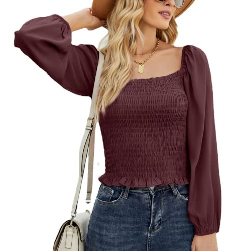 Damen-Chiffon-Bluse mit eckigem Ausschnitt lässiges einfarbiges Oberteil Langarm lockere Blusen Hemden lässig mit eckigem Ausschnitt Chiffon-Bluse Oberteile mit langen Ärmeln einfarbiges Chiffon-Shirt Damen-Chiffon-Bluse mit eckigem Ausschnitt lässiges einfarbiges Oberteil Langarm lockere Blusen Hemden lässig mit eckigem Ausschnitt Chiffon-Bluse Oberteile mit langen Ärmeln einfarbiges Chiffon-Shirt von OHXSM