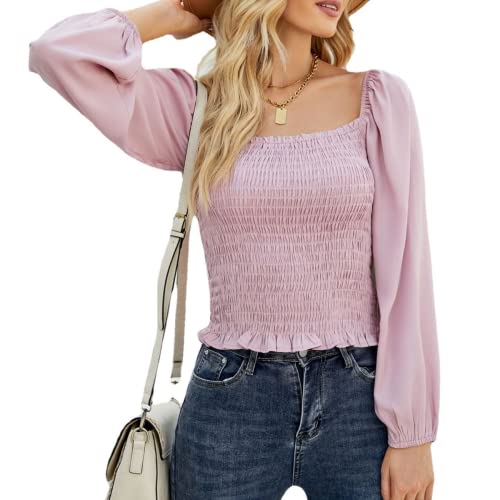 Damen-Chiffon-Bluse mit eckigem Ausschnitt lässiges einfarbiges Oberteil Langarm lockere Blusen Hemden lässig mit eckigem Ausschnitt Chiffon-Bluse Oberteile mit langen Ärmeln einfarbiges Chiffon-Shirt Damen-Chiffon-Bluse mit eckigem Ausschnitt lässiges einfarbiges Oberteil Langarm lockere Blusen Hemden lässig mit eckigem Ausschnitt Chiffon-Bluse Oberteile mit langen Ärmeln einfarbiges Chiffon-Shirt von OHXSM