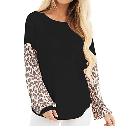Damen-Tops mit Rundhalsausschnitt Langarm Farbblock lässig lockere Bluse Tunika T-Shirt Pullover Sweatshirt Pullover mit Leopardenmuster Panel-Bluse Pullover mit Farbblock Strickpullover Damen-Tops mit Rundhalsausschnitt Langarm Farbblock lässig lockere Bluse Tunika T-Shirt Pullover Sweatshirt Pullover mit Leopardenmuster Panel-Bluse Pullover mit Farbblock Strickpullover von OHXSM