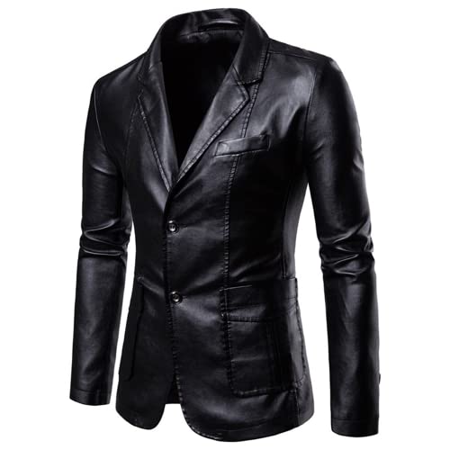 Herren Casual Anzugjacken Slim Fit Blazer Anzüge Mantel Solide Freizeitjacke Tops Anzug Leder Slim Fit Herren Anzüge Mantel Solide Blazer Business Jacke Kleiner Anzug Herren Revers PU Lederjacke von OHXSM