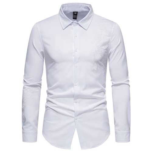 Herren Casual Slim Dragon Tattoo Langarm Button-Down-Anzughemd Langarm Business Regular Fit Hochzeit Arbeitshemd Businesshemd Langarm Modehemd Baumwolle Casual Button-Down-Hemd schlankes Hemd von OHXSM