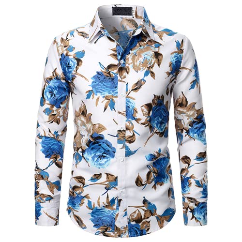 Herren Hemd mit Blumendruck Langarm Fancy Rose Flower Print Lässige Button-Down-Hemden für Herren Blumenbedruckte Langarm-Button-Down Casual Fancy Floral Shirts Herren-Langarmhemd mit Rosendruck von OHXSM