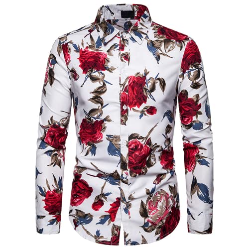 Herren Hemd mit Blumendruck Langarm Fancy Rose Flower Print Lässige Button-Down-Hemden für Herren Blumenbedruckte Langarm-Button-Down Casual Fancy Floral Shirts Herren-Langarmhemd mit Rosendruck von OHXSM