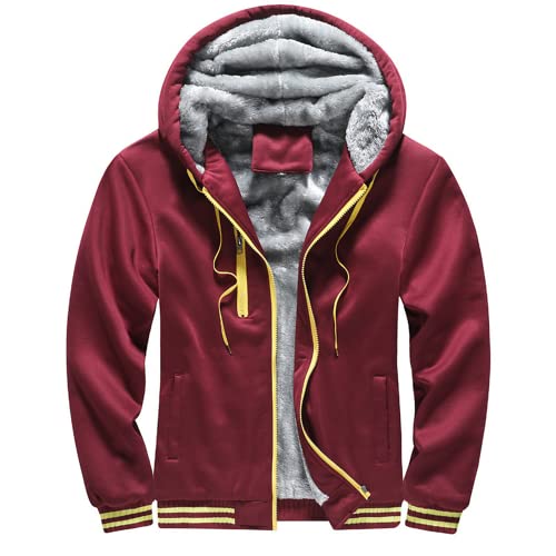 Herren Hoodies mit Reißverschluss Langarm Kapuzenpullover Winter Warme Mäntel Patchwork gefütterte Fleecejacken Plus Dicke Outwear Hoodies Full Zip Fleecejacke Mantel Winter Warm Zip Up Hooded Top von OHXSM