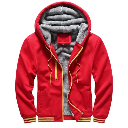 Herren Hoodies mit Reißverschluss Langarm Kapuzenpullover Winter Warme Mäntel Patchwork gefütterte Fleecejacken Plus Dicke Outwear Hoodies Full Zip Fleecejacke Mantel Winter Warm Zip Up Hooded Top von OHXSM