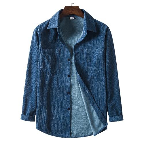 Herren Regular-Fit Langarm-Cord Dickes Hemd Lässiges Flanell-Hemd mit Langen Ärmeln Herren Kariertes Button-Down-Hemd Herren-Cord-Hemden Mantel Button-Down-Jacke Hemd Lässiges Langarm-Shirt von OHXSM