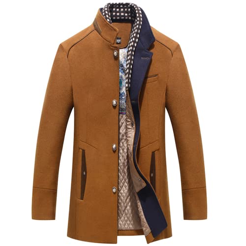 Herren Wollmantel Winter Dicker Trenchcoat Freizeitjacke Winter Fleece Warme Dicke Jacke Winddichter Arbeitsmantel Herren Wollmantel Kragenmantel mit Schal Herbst Wintermäntel Wollfreizeit Trench von OHXSM