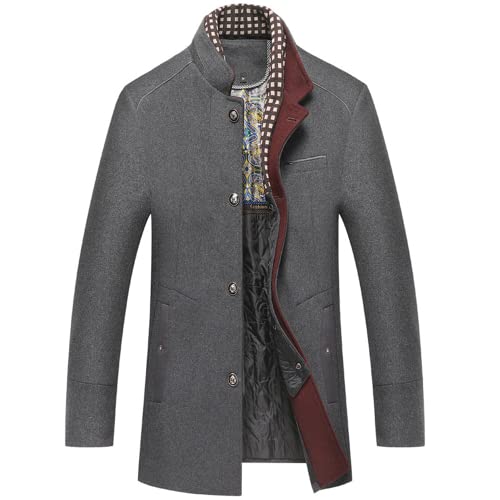 Herren Wollmantel Winter Dicker Trenchcoat Freizeitjacke Winter Fleece Warme Dicke Jacke Winddichter Arbeitsmantel Herren Wollmantel Kragenmantel mit Schal Herbst Wintermäntel Wollfreizeit Trench von OHXSM