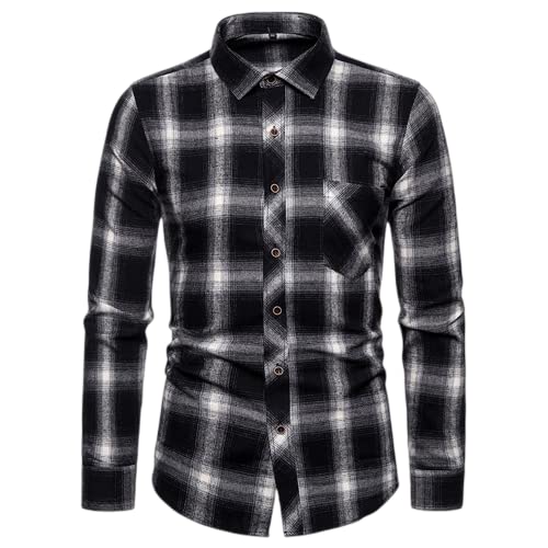 Karierte Hemden für Herren Lässige Karierte Hemden Baumwolle Button-Down-Langarm-Lose-Fit-Kragen Herbst-Winter-Herren-Langarm-Karo-Hemd-Jacken-Knopf-T-Shirts Premium-Slim-Fit-Langarm-Formelle Hemden von OHXSM