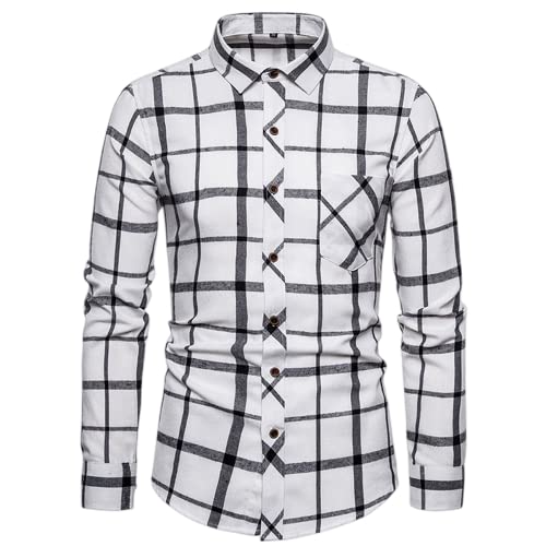 Karierte Hemden für Herren Lässige Karierte Hemden Baumwolle Button-Down-Langarm-Lose-Fit-Kragen Herbst-Winter-Herren-Langarm-Karo-Hemd-Jacken-Knopf-T-Shirts Premium-Slim-Fit-Langarm-Formelle Hemden von OHXSM