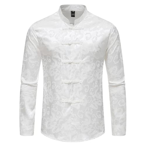 Klassische Vintage-Langarmhemden für Herren Button-Down-Stehkragenhemden Hanfu-Anzug Tang-Anzugjacke Langarm-Stehkragenmantel Tang-Anzug besticktes Hemd im chinesischen Stil Knopf Stehkragenhemd von OHXSM