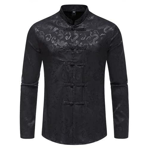 Klassische Vintage-Langarmhemden für Herren Button-Down-Stehkragenhemden Hanfu-Anzug Tang-Anzugjacke Langarm-Stehkragenmantel Tang-Anzug besticktes Hemd im chinesischen Stil Knopf Stehkragenhemd von OHXSM