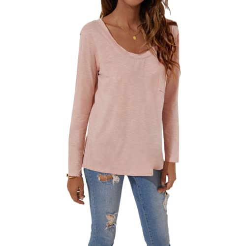 Langarm-T-Shirts für Damen einfarbig lässig locker Mode-Oberteile Damen-Langarm-T-Shirt Basic-T-Shirts V-Ausschnitt lässige Tunika-Oberteile Rundhals Langarm-Oberteile locker lässig Pullover Bluse Langarm-T-Shirts für Damen einfarbig lässig locker Mode-Oberteile Damen-Langarm-T-Shirt Basic-T-Shirts V-Ausschnitt lässige Tunika-Oberteile Rundhals Langarm-Oberteile locker lässig Pullover Bluse von OHXSM