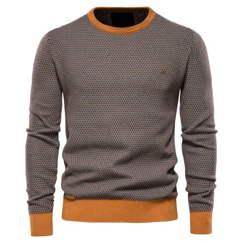 OHXSM Herren Pullover Tops Winter Wollstrick Rundhals Pullover Langarm Warme Strickwaren Pullover Herren Rundhals Pullover Slim Fit Leichter Strickpullover aus Baumwolle Pullover Strickoberteil von OHXSM
