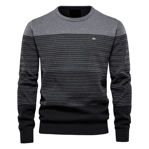 Winter Gestreifter Pullover für Herren Slim Fit Pullover mit Rundhalsausschnitt Pullover Farbblock Pullover Strick Gestreifter Strick Rundhals Langarm Strickpullover Sweatshirt Schmaler Pullover von OHXSM