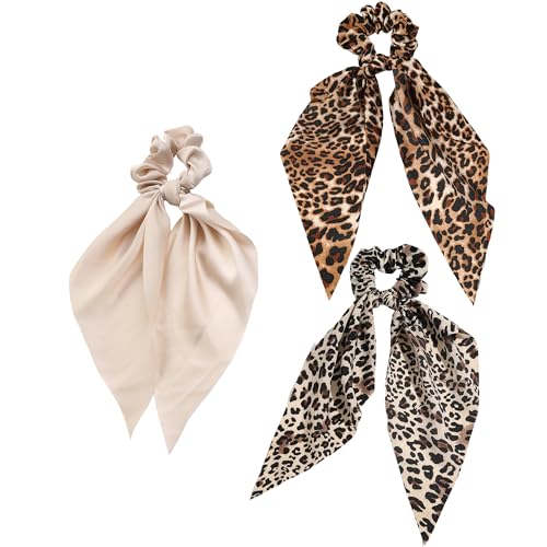 OHYER scrunchies haargummi seide invisibobble scrunchie haargummi dickes haar zopfhalter haargummis klein Elastische Haargummis Satin-Haargummis für Frauen Mädchen (Leopardenmuster, 37 * 10 cm) von OHYER