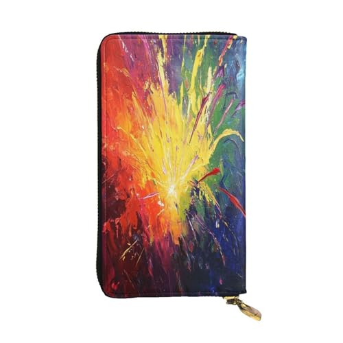 Blooming Oil Painting Premium Ledergeldbörse mit Metall-Reißverschluss, mehrere Kartenfächer, Bargeldfächer, ideales Geschenk für Sie oder Ihn von OIBNKCN