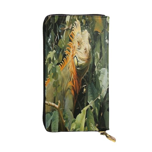 Eidechsen in grünen Blättern, Premium-Ledergeldbörse mit Metall-Reißverschluss, mehrere Kartenfächer, Bargeldfächer, ideales Geschenk für Sie oder Ihn von OIBNKCN