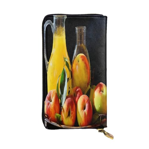 Ölgemälde von Saft und Äpfeln, Premium-Ledergeldbörse mit Metall-Reißverschluss, mehrere Kartenfächer, Bargeldfächer, ideales Geschenk für Sie oder Ihn von OIBNKCN