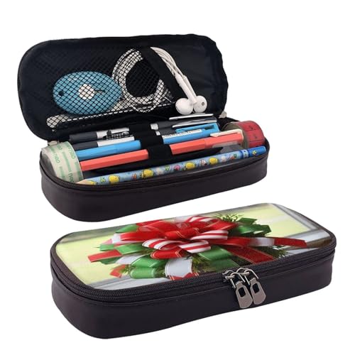 OIBNKCN Ästhetisches Federmäppchen mit Weihnachtsblumen, hochwertiges PU-Leder, multifunktionale Aufbewahrung für Stifte, Bleistifte und kleines Zubehör von OIBNKCN