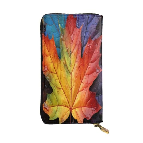 OIBNKCN Ahornblätter mit Tau, Premium-Ledergeldbörse mit Metall-Reißverschluss, mehrere Kartenfächer, Bargeldfächer, ideales Geschenk für Sie oder Ihn von OIBNKCN