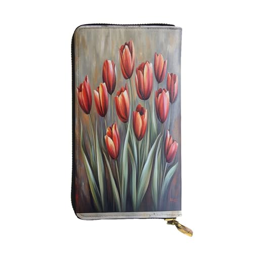 OIBNKCN Blooming Tulips Premium-Ledergeldbörse mit Metall-Reißverschluss, mehrere Kartenfächer, Bargeldfächer, ideales Geschenk für Sie oder Ihn von OIBNKCN