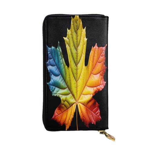 OIBNKCN Bunte Ahornblätter, Premium-Ledergeldbörse mit Metall-Reißverschluss, mehrere Kartenfächer, Bargeldfächer, ideales Geschenk für Sie oder Ihn von OIBNKCN
