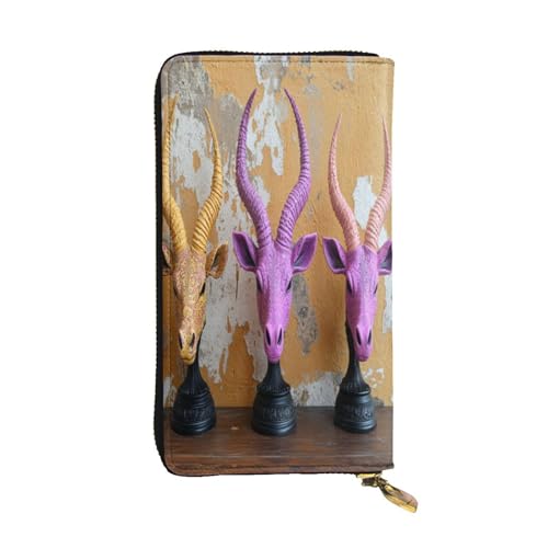 OIBNKCN Bunte Antilop-Kopf-Geldbörse aus hochwertigem Leder mit Metall-Reißverschluss, mehrere Kartenfächer, Bargeldfächer, ideales Geschenk für Sie oder Ihn von OIBNKCN