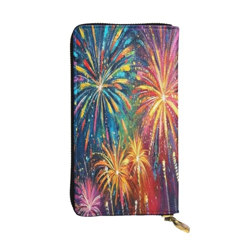 OIBNKCN Bunte Blumen wie Feuerwerk, Premium-Ledergeldbörse mit Metall-Reißverschluss, mehrere Kartenfächer, Bargeldfächer, ideales Geschenk für Sie oder Ihn von OIBNKCN