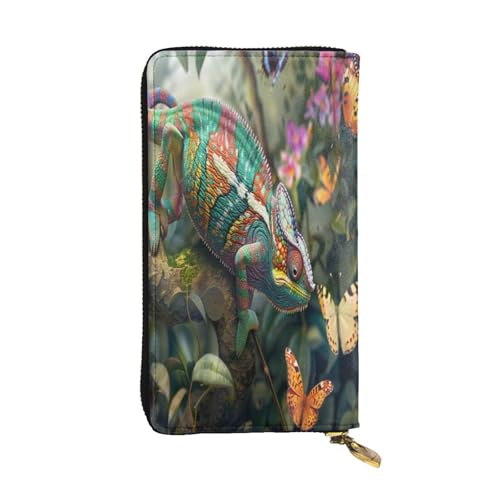 OIBNKCN Bunte Eidechsen, Premium-Ledergeldbörse mit Metall-Reißverschluss, mehrere Kartenfächer, Bargeldfächer, ideales Geschenk für Sie oder Ihn von OIBNKCN