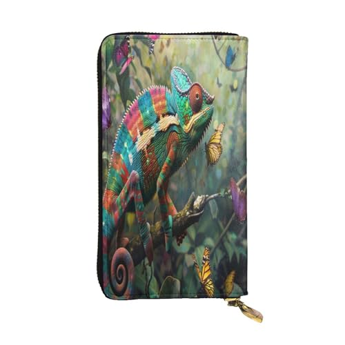 OIBNKCN Bunte Eidechsen, Premium-Ledergeldbörse mit Metall-Reißverschluss, mehrere Kartenfächer, Bargeldfächer, ideales Geschenk für Sie oder Ihn von OIBNKCN