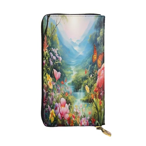 OIBNKCN Bunte Geheimnisvolle Garten-Premium-Ledergeldbörse mit Metall-Reißverschluss, mehrere Kartenfächer, Bargeldfächer, ideales Geschenk für Sie oder Ihn von OIBNKCN