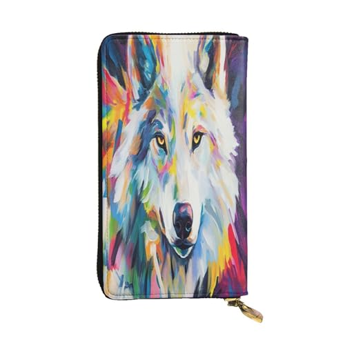 OIBNKCN Bunte Samojede, Premium-Ledergeldbörse mit Metall-Reißverschluss, mehrere Kartenfächer, Bargeldfächer, ideales Geschenk für Sie oder Ihn von OIBNKCN